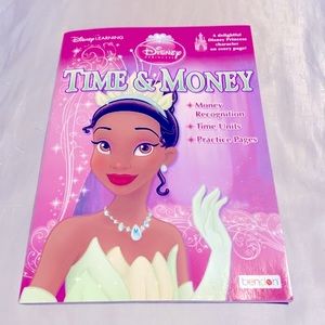 DISNEY PRINCESS TIANA & OTHER PRINCESSES WORKBOOK LESSONS ON TIME & MONEY